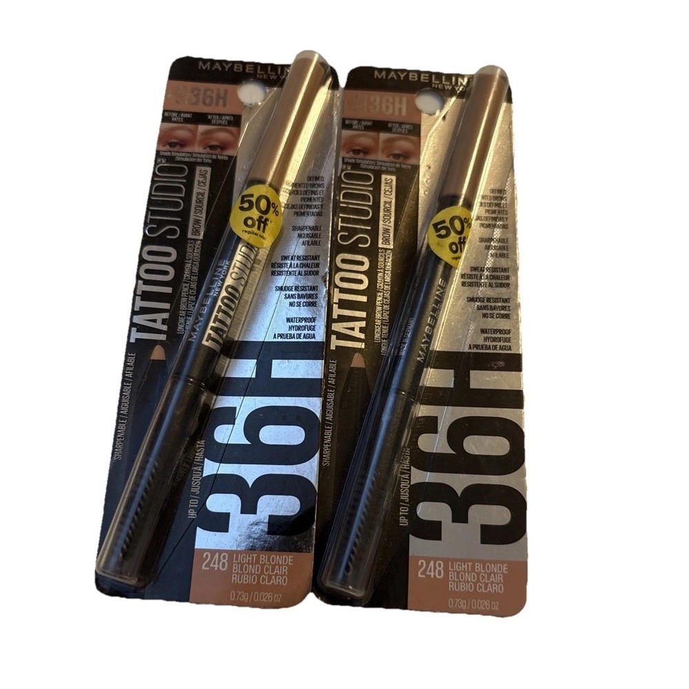 2 Maybelline Tattoo Studio 36Hour Pigment Eyebrow Pencil Filler 248 Light Blonde